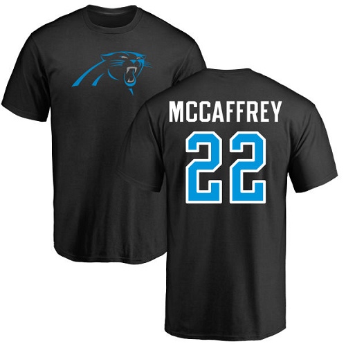 Carolina Panthers Men Black Christian McCaffrey Name and Number Logo NFL Football #22 T Shirt